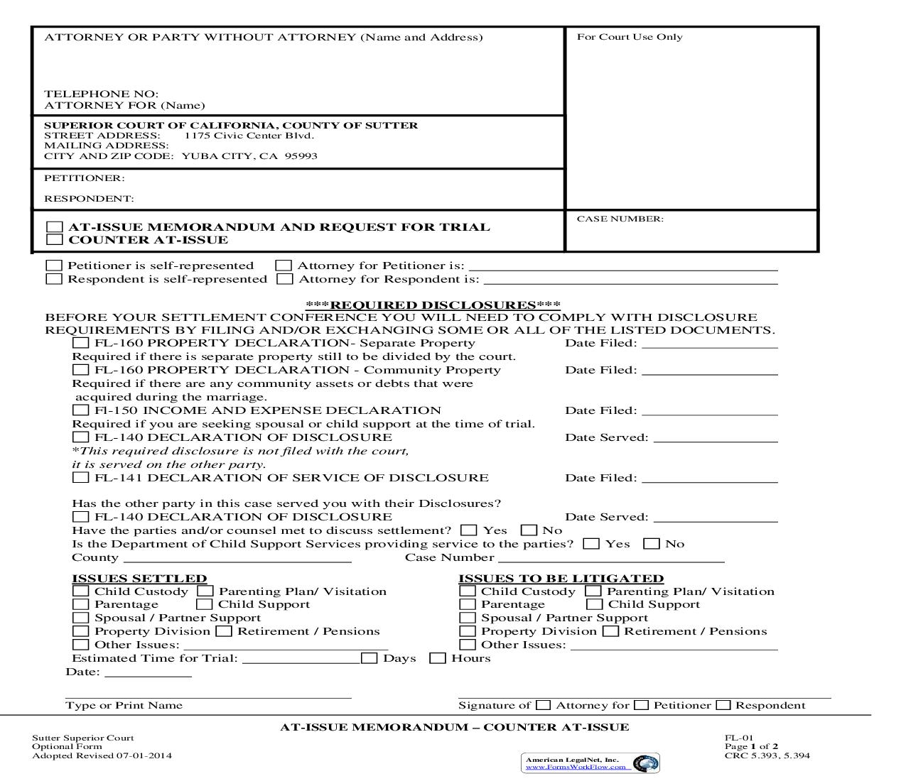 At-Issue Memorandum {FL-01} | Pdf Fpdf Doc Docx | California