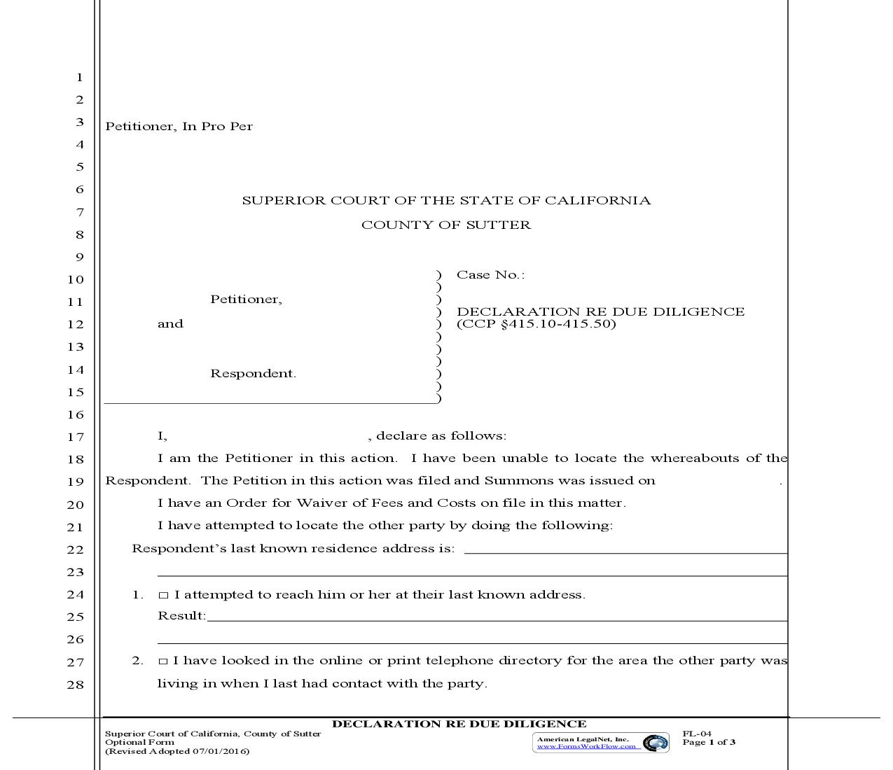 Declaration Re Due Diligence {FL-04} | Pdf Fpdf Doc Docx | California
