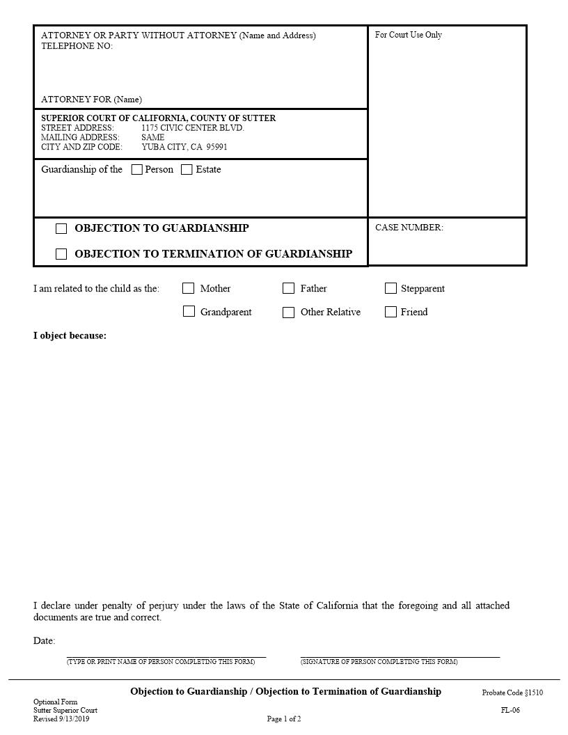 Objection To Guardianship {FL-06} | Pdf Fpdf Doc Docx | California