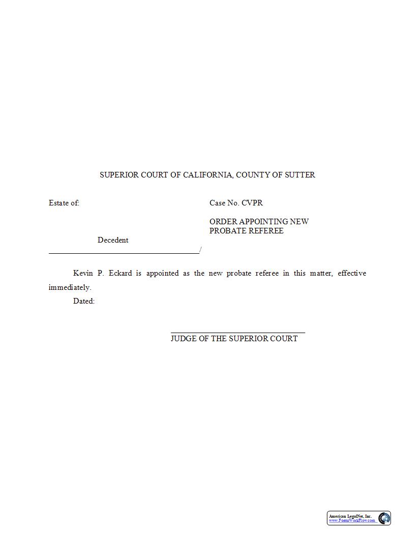 Order Appointing Probate Referee {PR-02} | Pdf Fpdf Docx | California