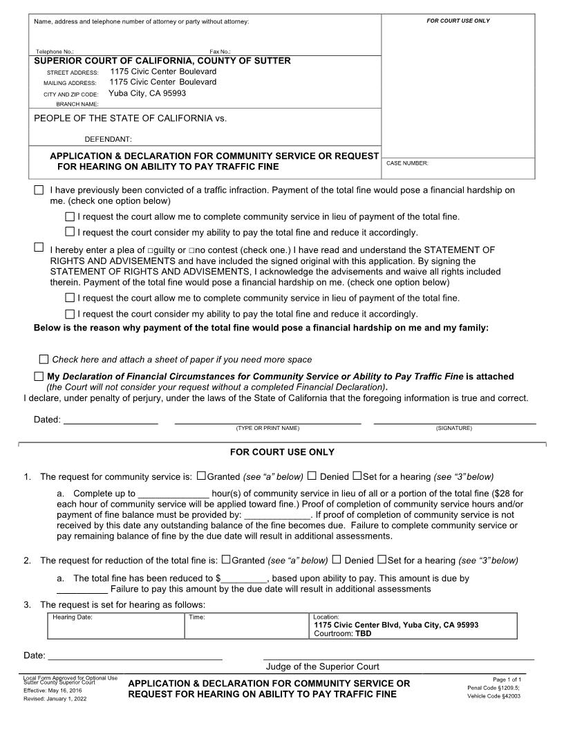 Application And Declaration For Community Service {TR-01} | Pdf Fpdf Docx | California