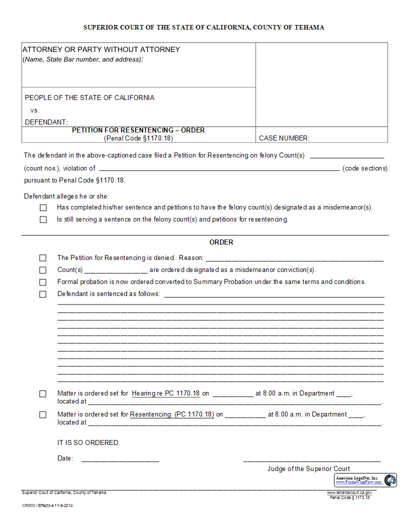 Petition For Resentencing-Order {CR003} | Pdf Fpdf Docx | California