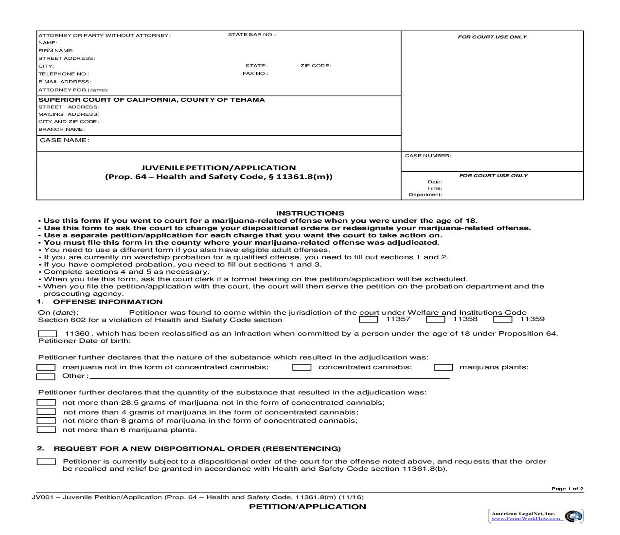Petition-Application (Prop 64) {JV001} | Pdf Fpdf Doc Docx | California
