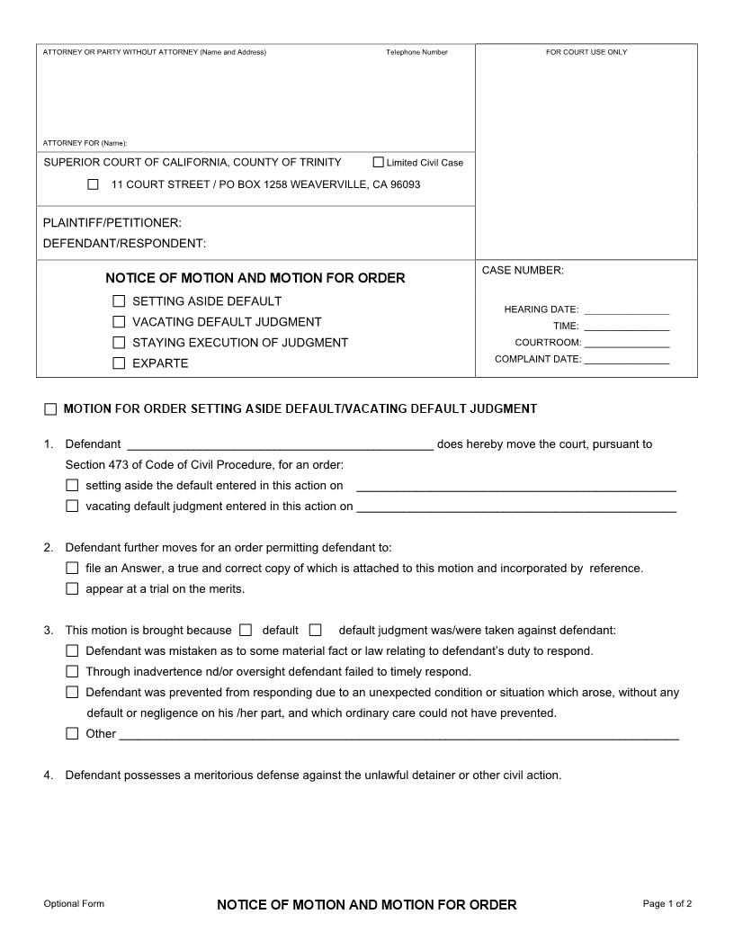 Motion To Vacate Unlawful Detainer | Pdf Fpdf Docx | California