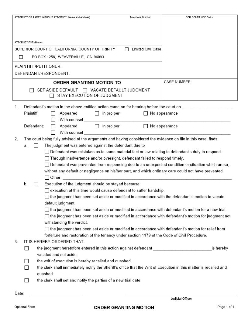 Order Granting Motion Unlawful Detainer Judgment | Pdf Fpdf Docx | California
