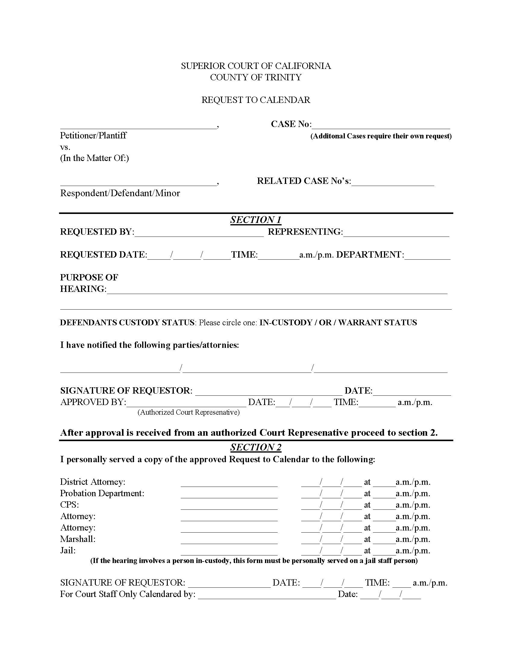 Request To Calendar {LF-007} | Pdf Fpdf Doc Docx | California