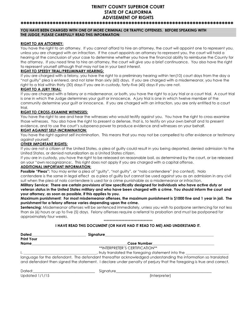 Advisement Of Rights | Pdf Fpdf Docx | California