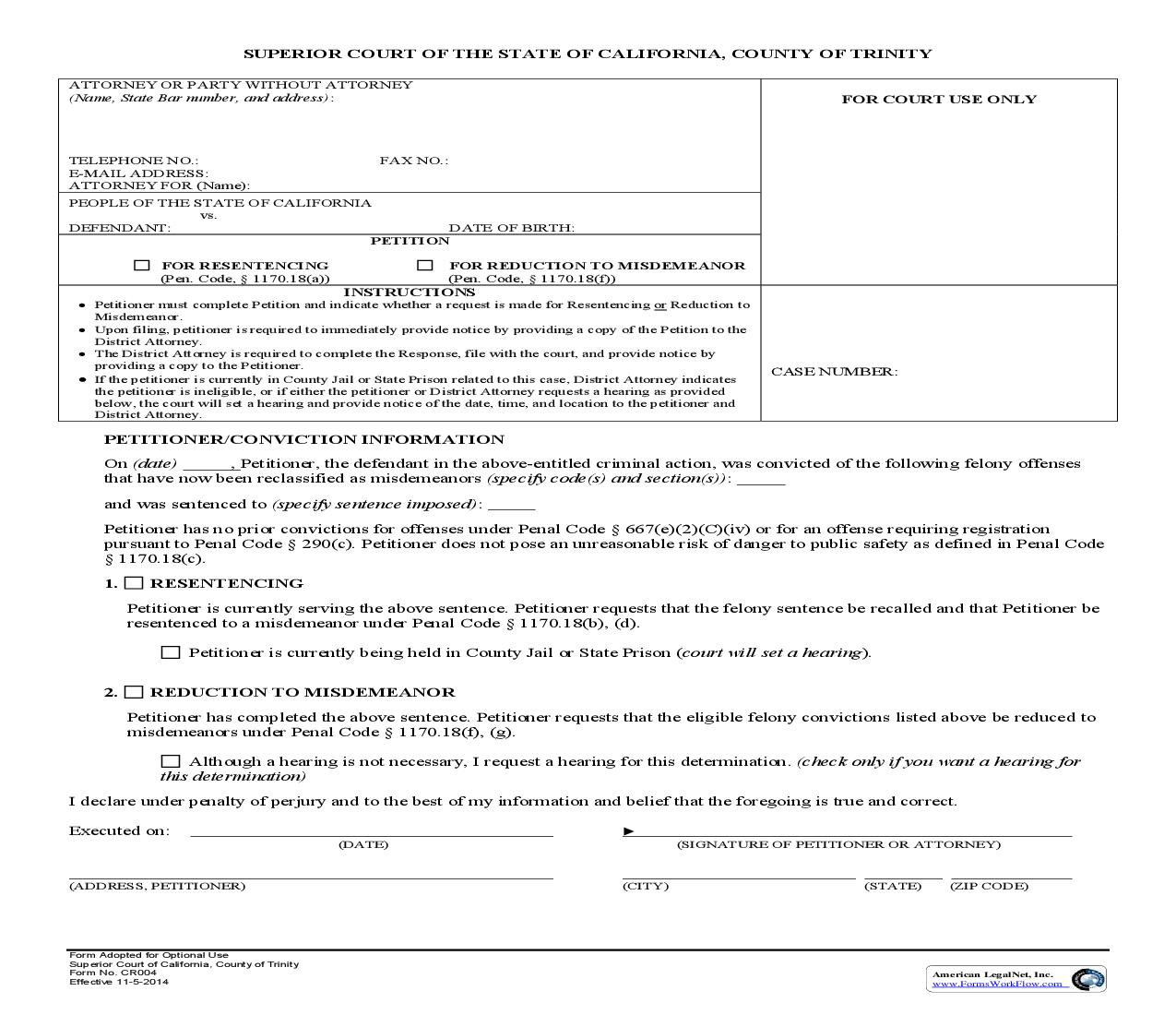 Prop 47 (Petition For Resentencing-For Reduction To Misdemeanor) | Pdf Fpdf Doc Docx | California
