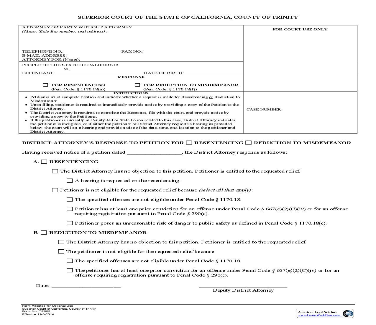 Prop 47 (Response For Resentencing-For Reduction To Misdemeanor) | Pdf Fpdf Doc Docx | California