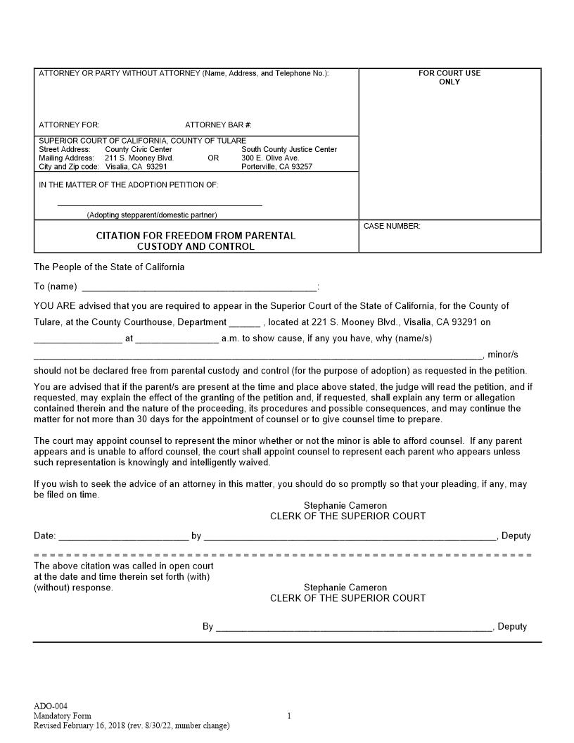 Citation For Freedom From Parental Custoday And Control {ADO-004} | Pdf Fpdf Docx | California