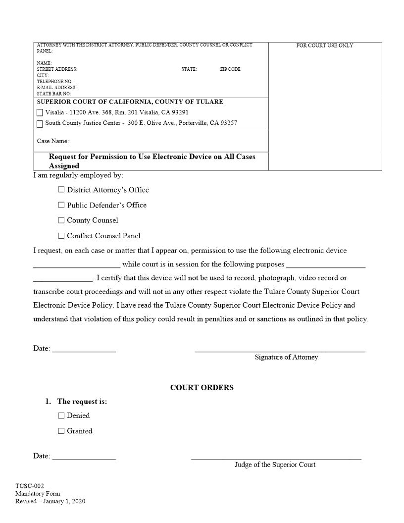 Request For Permission To Use Electronic Device {TCSC-002} | Pdf Fpdf Docx | California