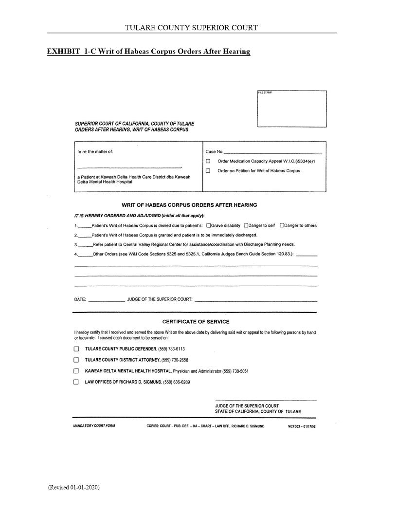 Writ Of Habeas Corpus Orders After Hearing | Pdf Fpdf Docx | California