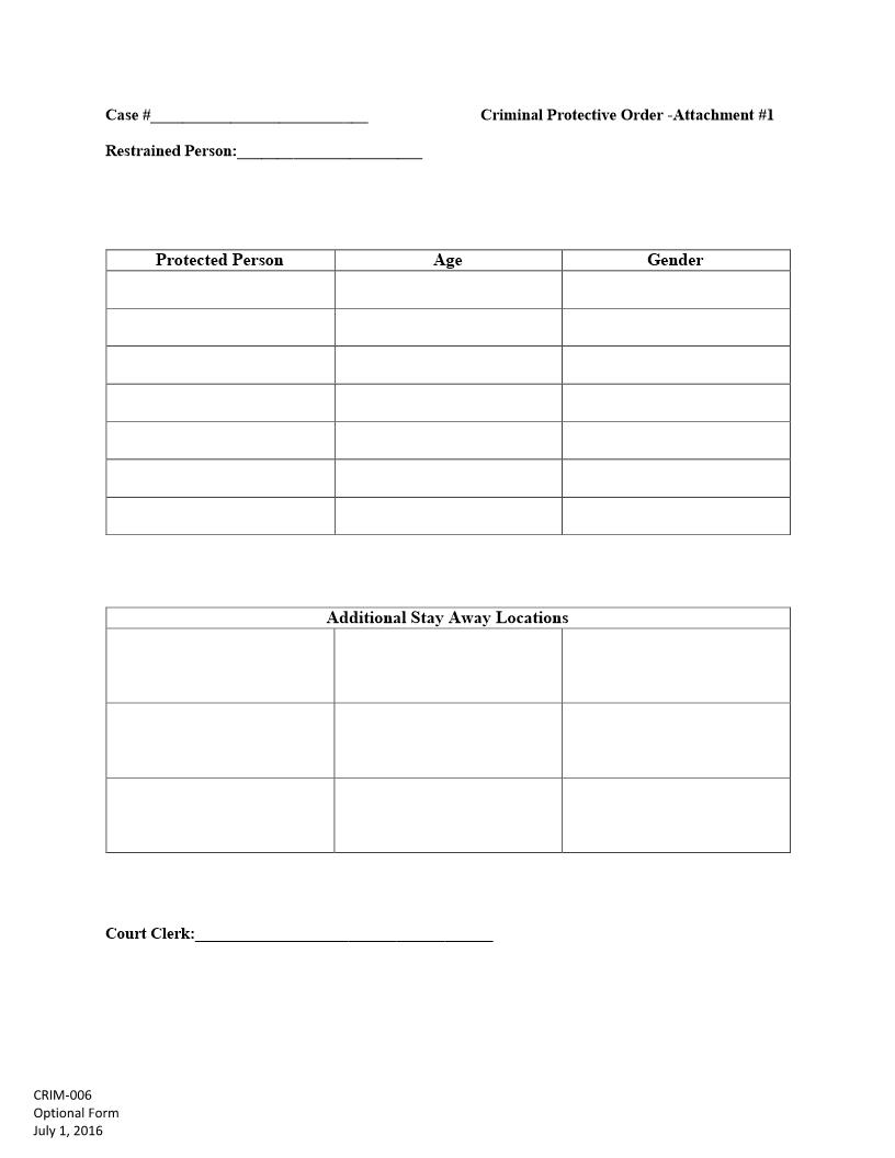 Attachment To Criminal Protective Order {CRIM-006} | Pdf Fpdf Docx | California