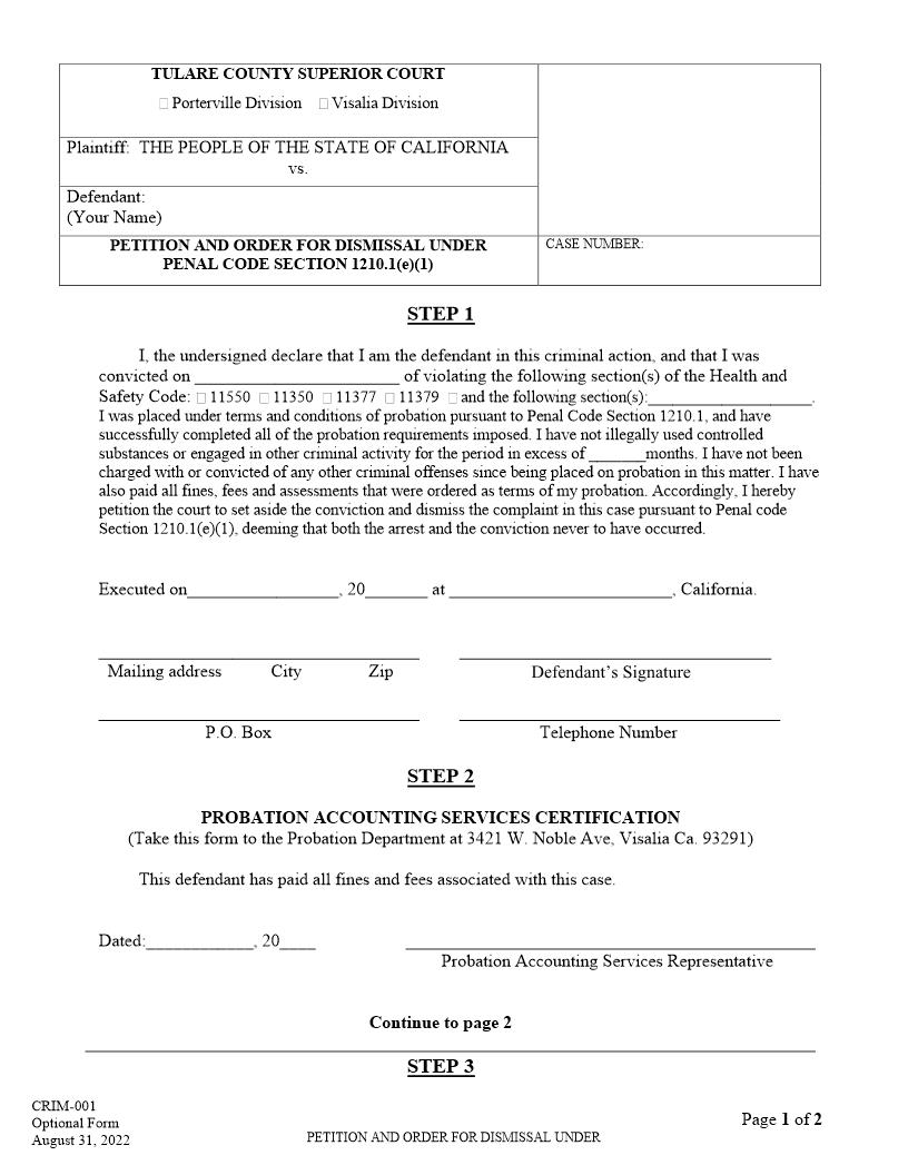 Petition And Application (For Resentencing-Or Dismissal Reduction-Sealing) {CRIM-001} | Pdf Fpdf Docx | California