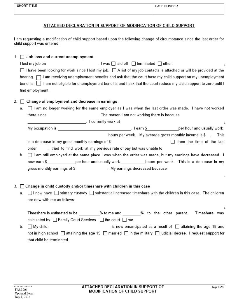 Child Support Modification In Support Of Modification Of Child Support {FAM-004} | Pdf Fpdf Docx | California