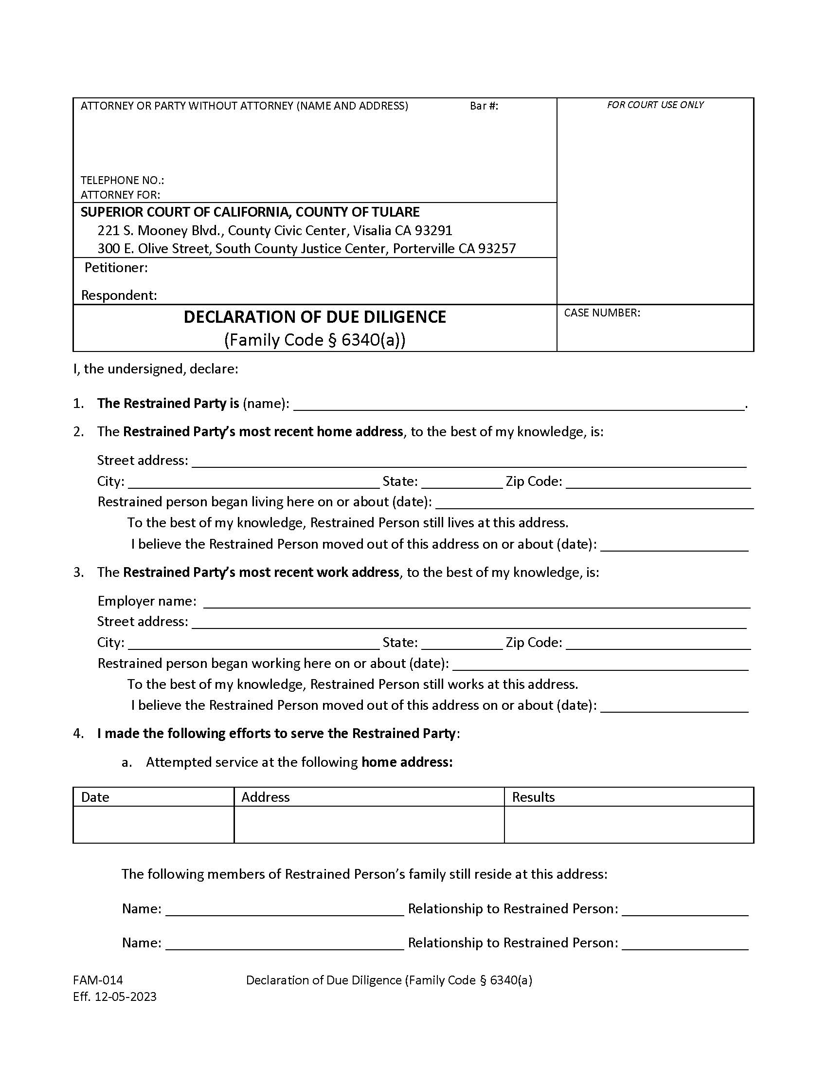 Declaration Of Due Diligence {FAM-014} | Pdf Fpdf Docx | California
