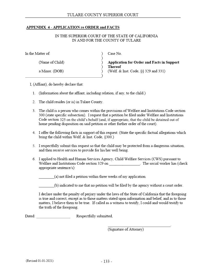 Application For Order And Facts In Support Thereof | Pdf Fpdf Docx | California