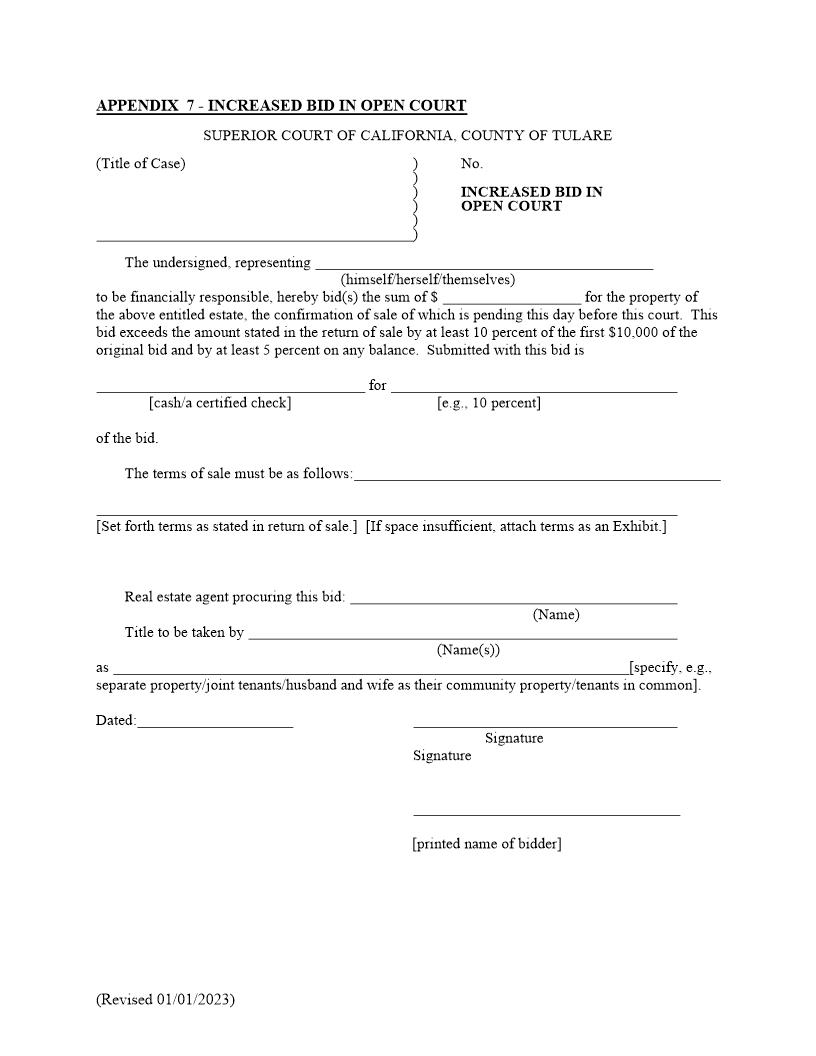 Increased Bid In Open Court | Pdf Fpdf Docx | California
