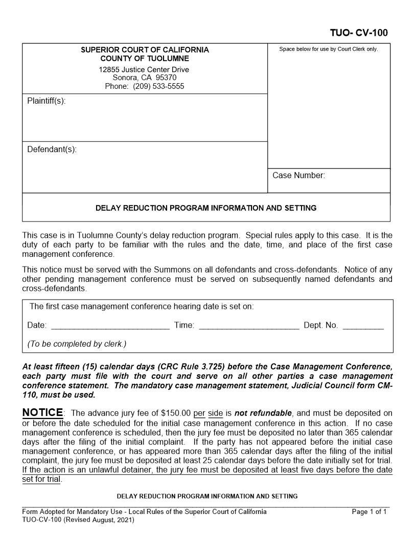 Delay Reduction Program Information And Setting {TUO-CV-100} | Pdf Fpdf Docx | California