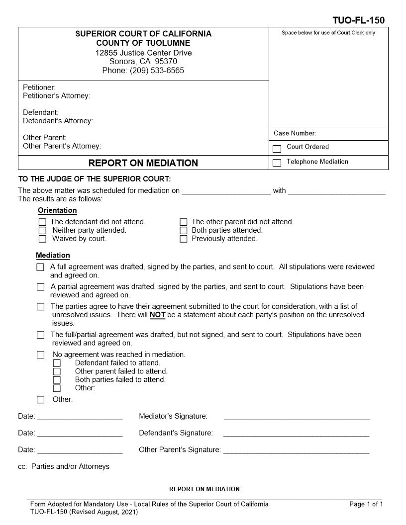 Report On Mediation {TUO-FL-150} | Pdf Fpdf Docx | California