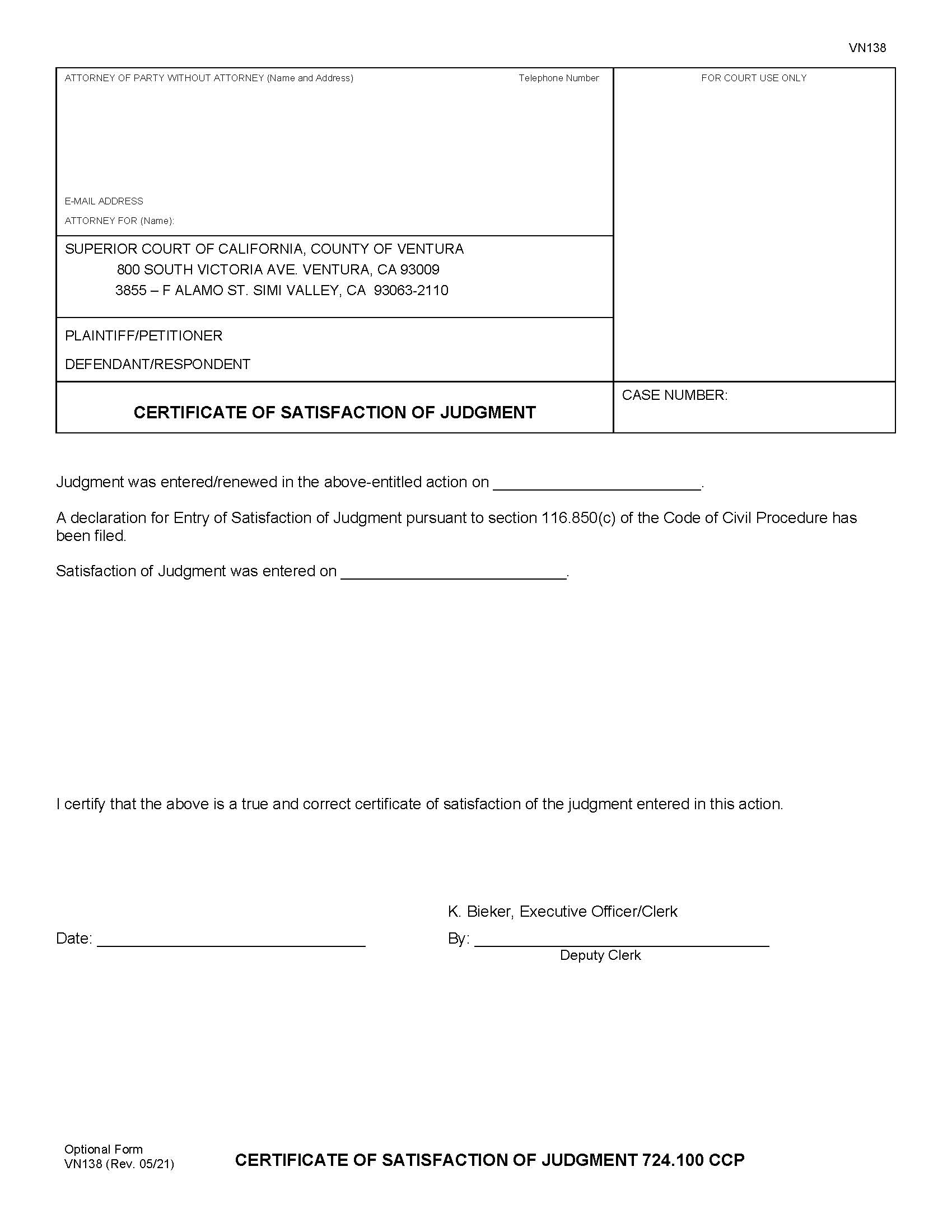 Certificate Of Satisfaction Of Judgment 724.110 CCP {VN138} | Pdf Fpdf Doc Docx | California