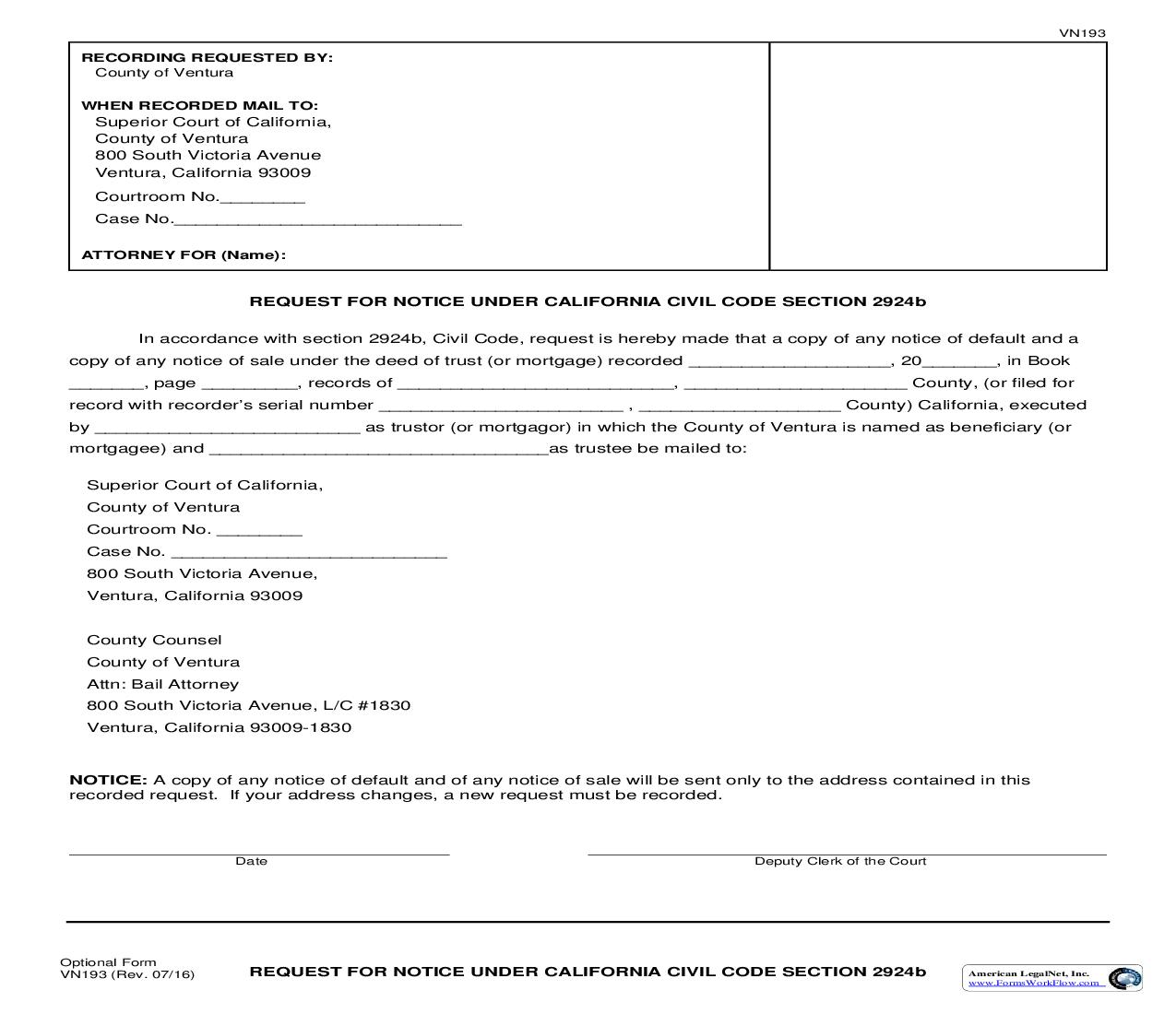 Request For Copy Of Notice Of Default And Sale {VN193} | Pdf Fpdf Doc Docx | California