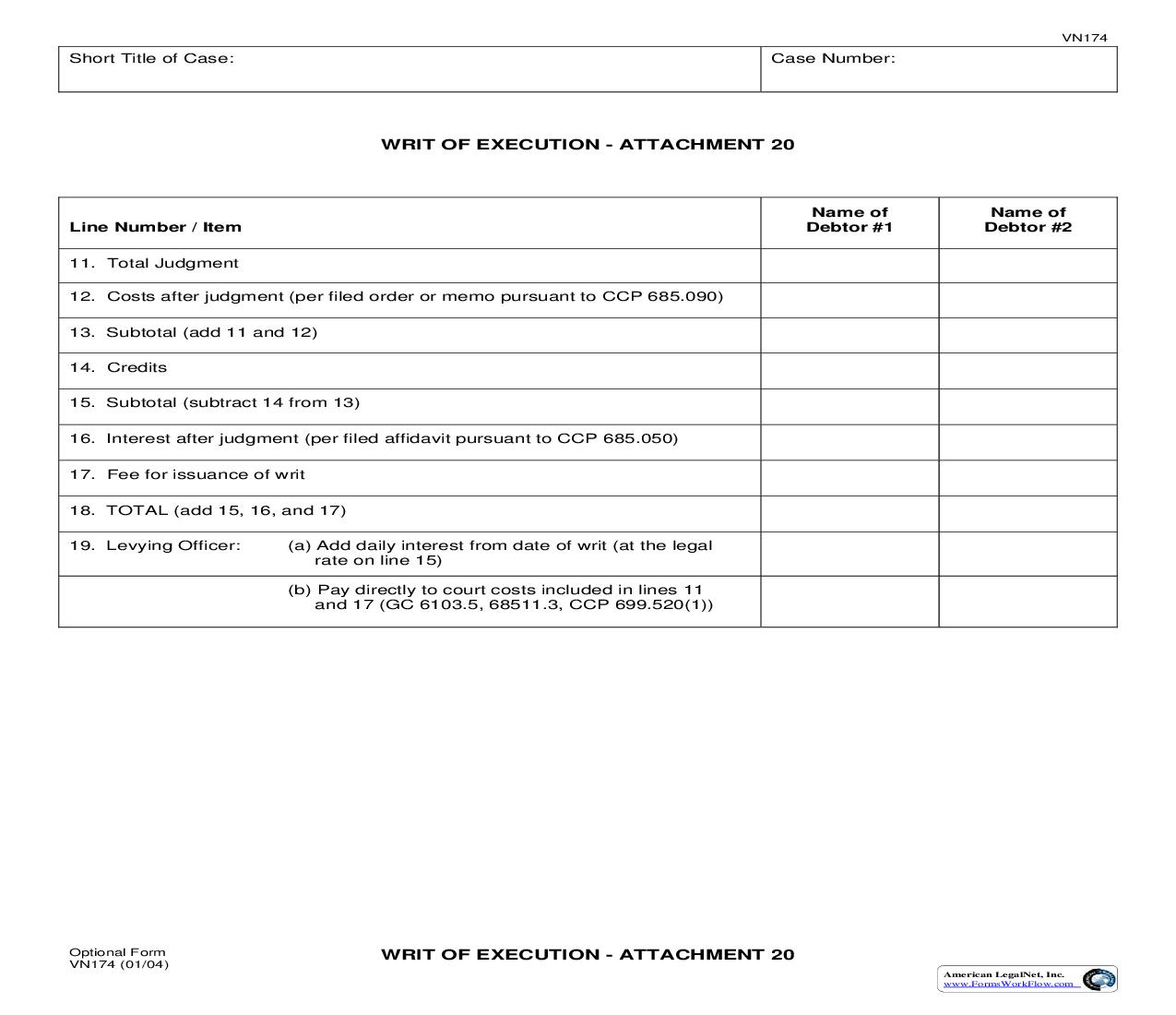 Writ Of Execution-Attachment 20 {VN174} | Pdf Fpdf Doc Docx | California