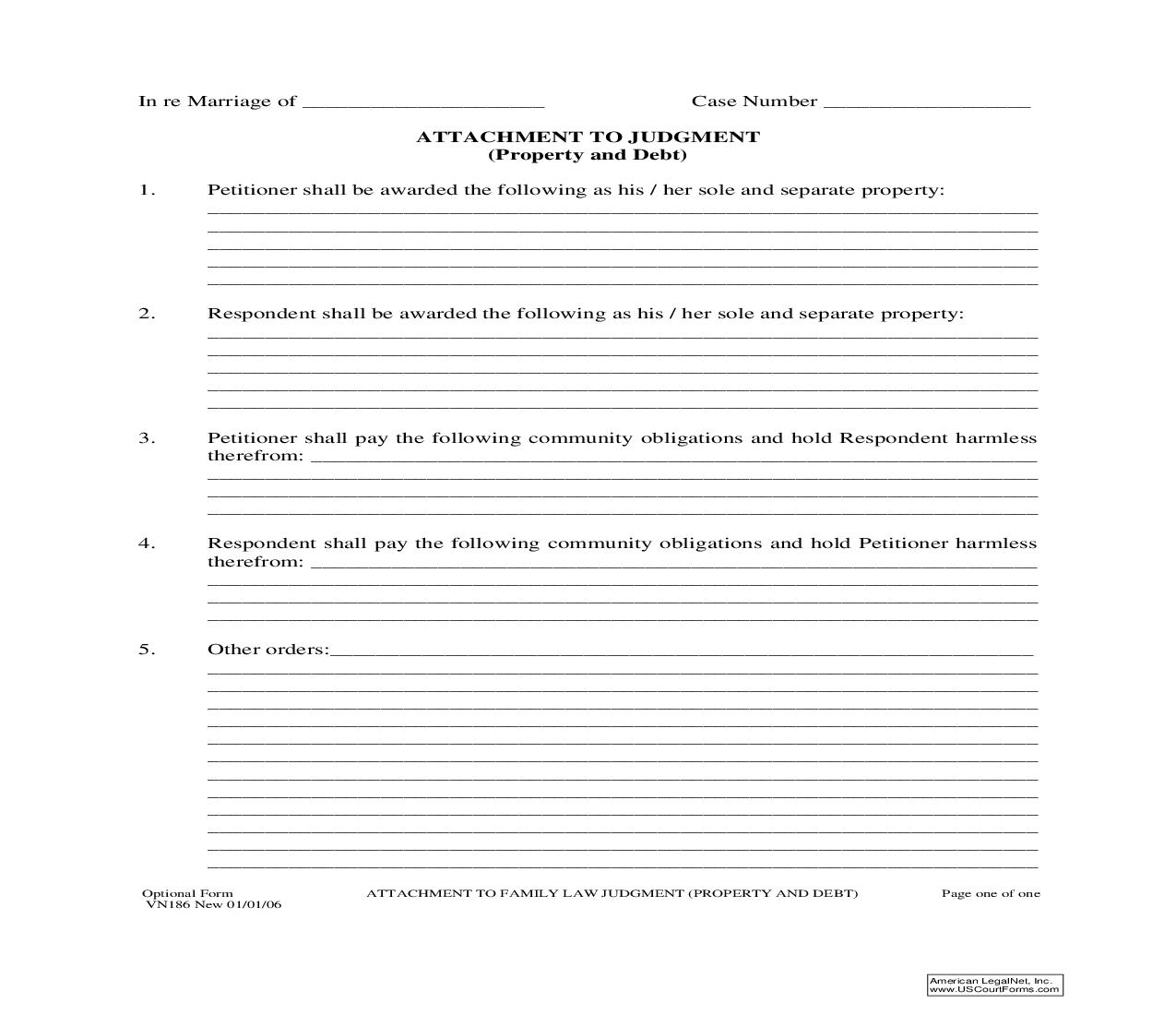 Attachment To Judgment (Property And Debt) {VN186} | Pdf Fpdf Doc Docx | California