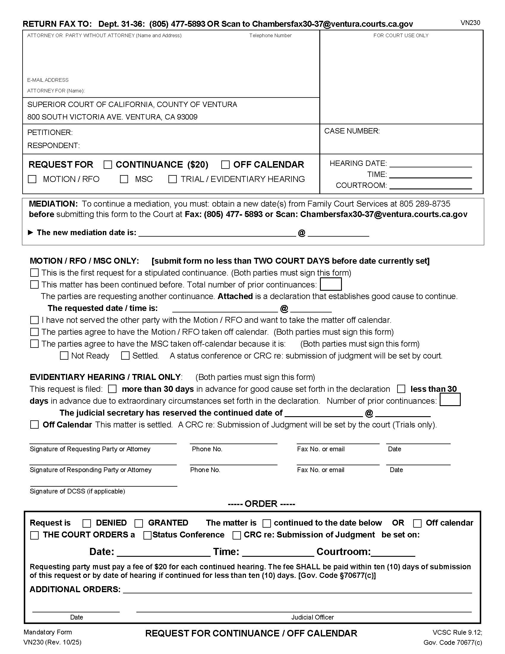 Request For Continuance-Family Law {VN230} | Pdf Fpdf Doc Docx | California
