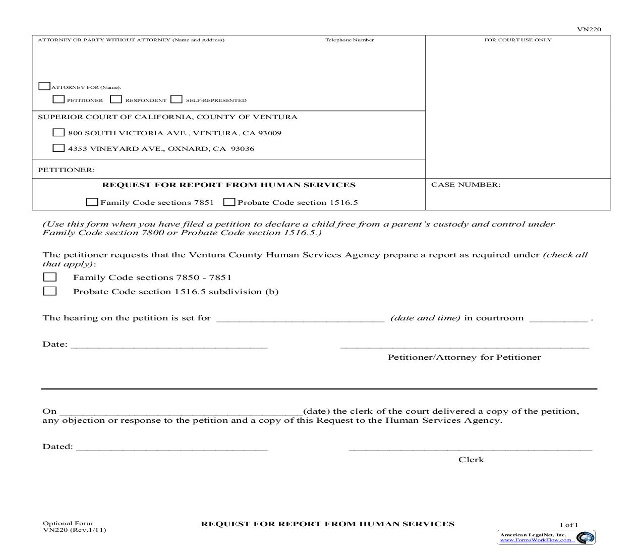 Request For Report From Human Services {VN220} | Pdf Fpdf Doc Docx | California
