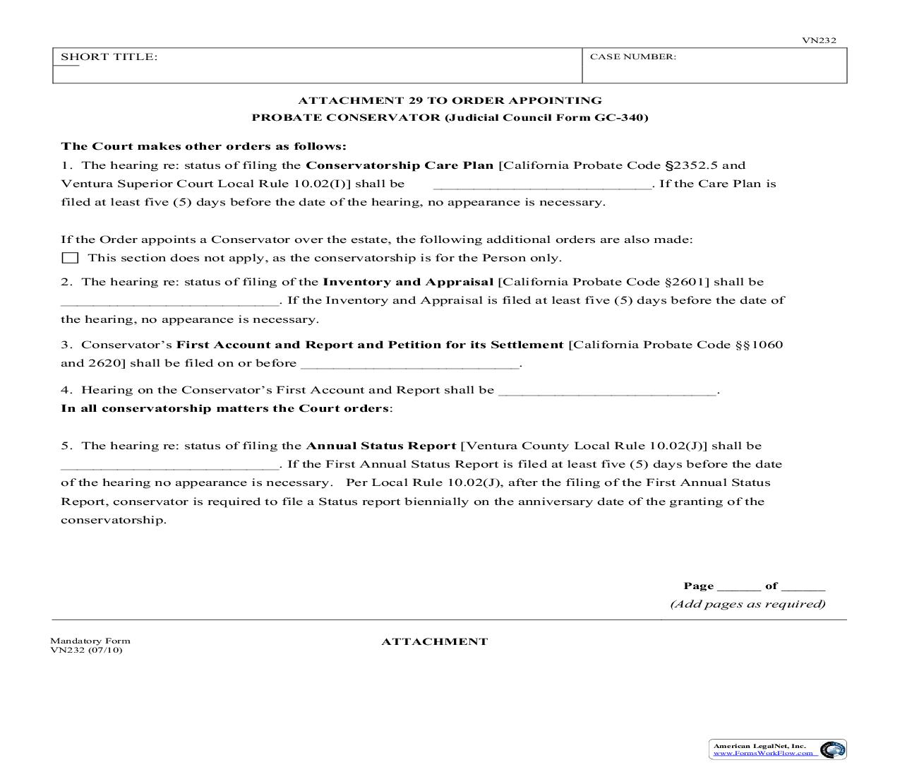 Attachment 29 To Order Appointing Probate Conservator {VN232} | Pdf Fpdf Doc Docx | California