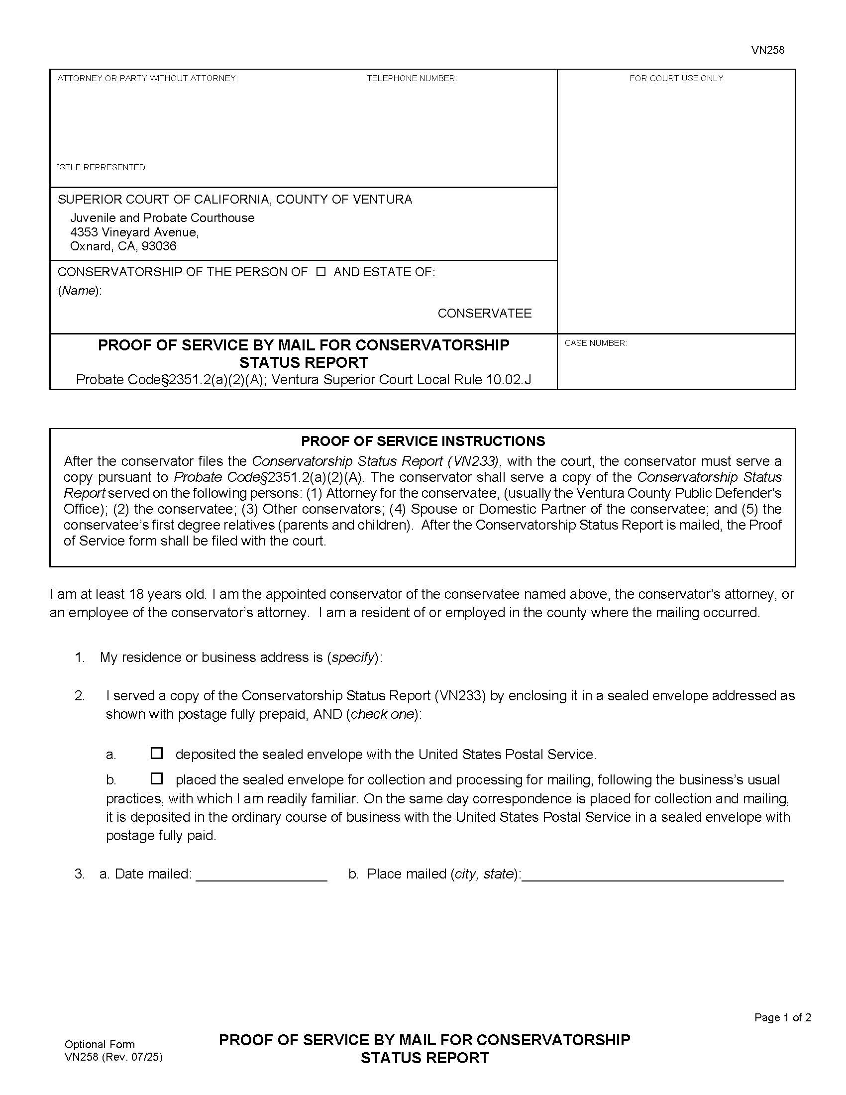 Proof Of Service By Mail For Notice Of Filing {VN258} | Pdf Fpdf Docx | California