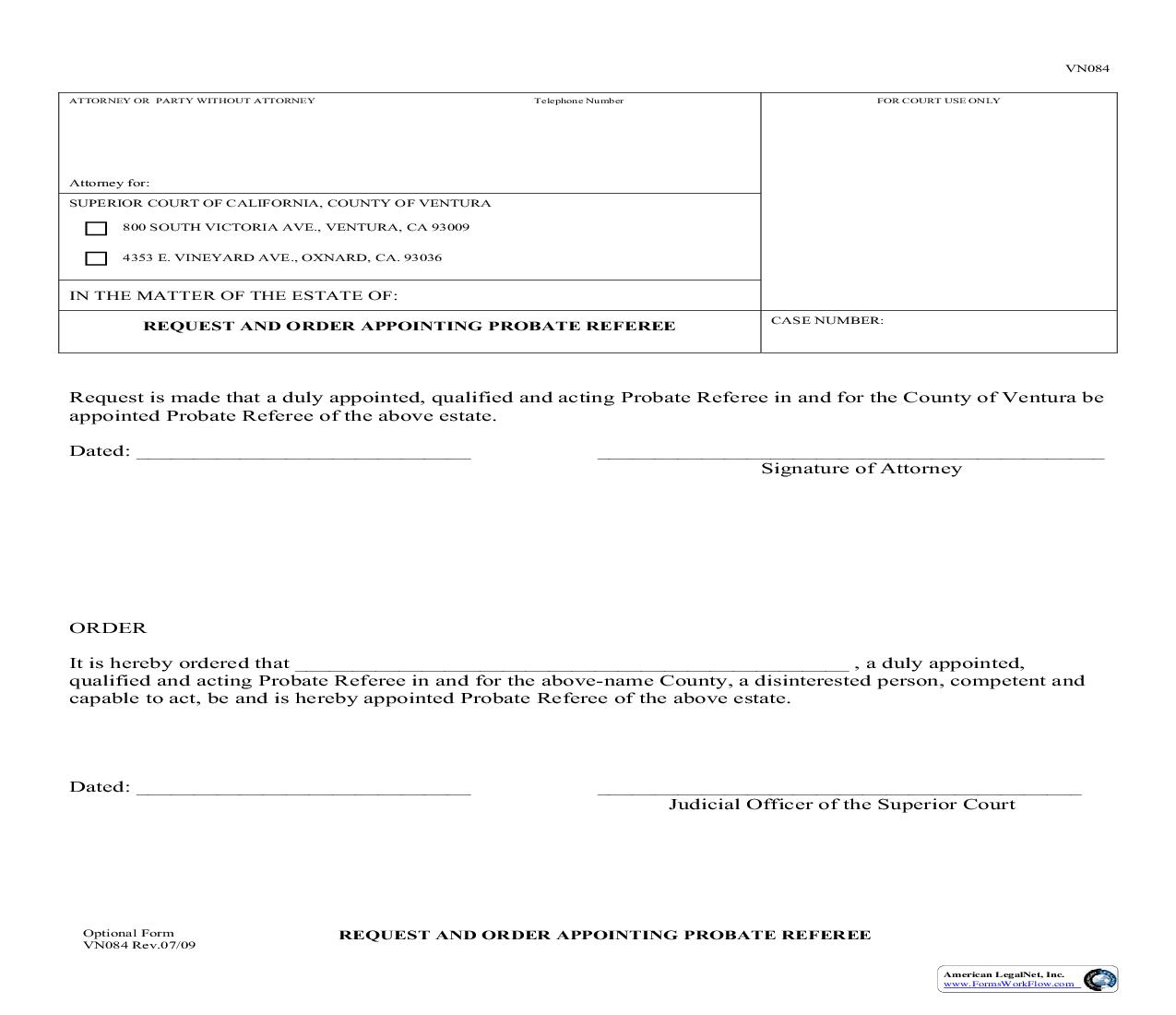 Request And Order Appointing Probate Referee {VN084} | Pdf Fpdf Doc Docx | California