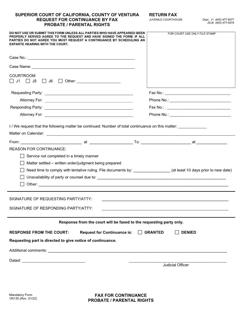 Request For Continuance Probate {VN135} | Pdf Fpdf Docx | California