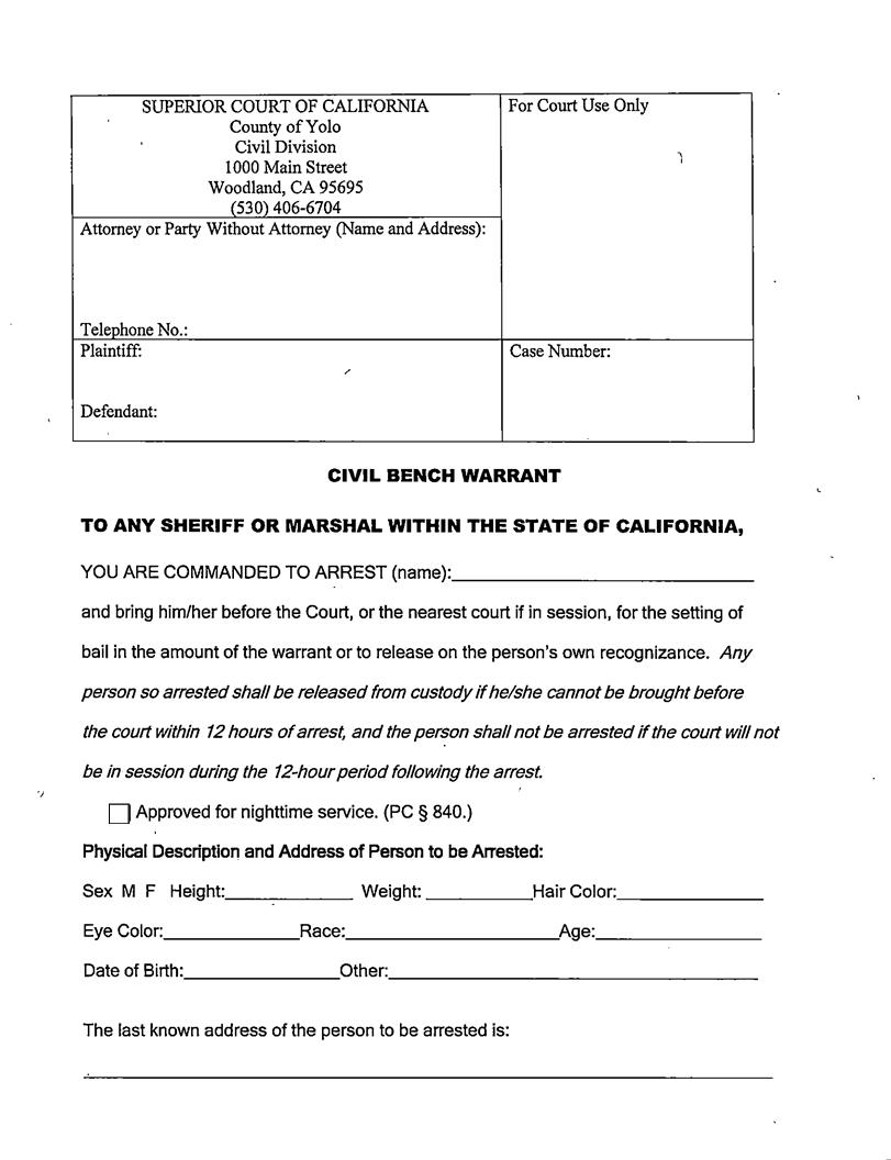 Civil Bench Warrant {CV-0141} | Pdf Fpdf Docx | California