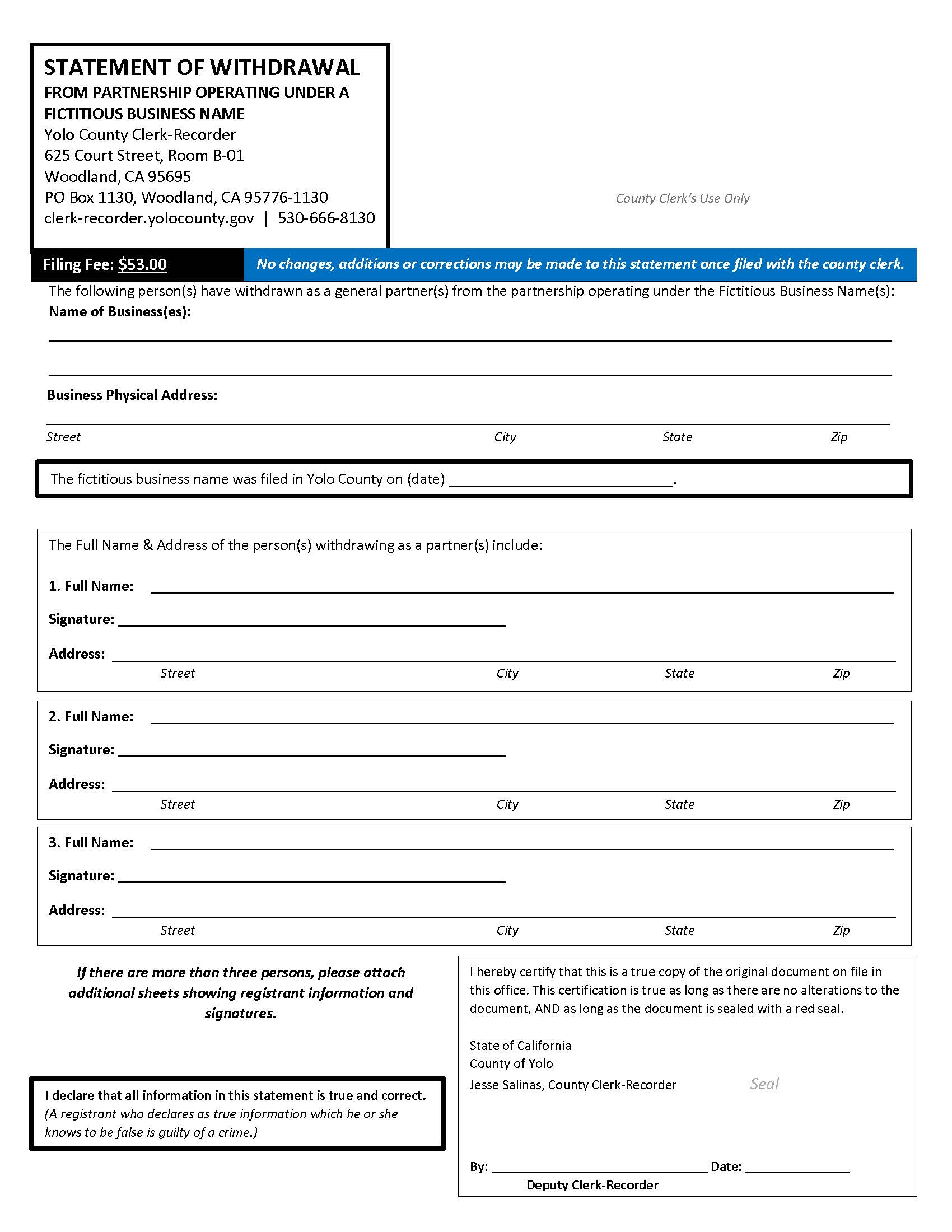 Statement Of Withdrawal From Partnership Operating Under A Fictitious Business Name | Pdf Fpdf Doc Docx | California