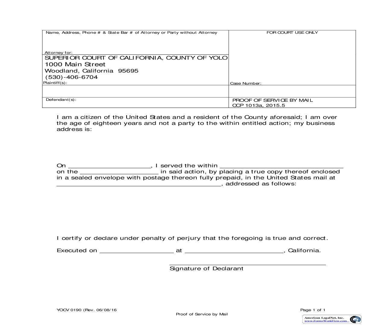 Proof Of Service By Mail (Traffic) {YOCV 0190} | Pdf Fpdf Doc Docx | California
