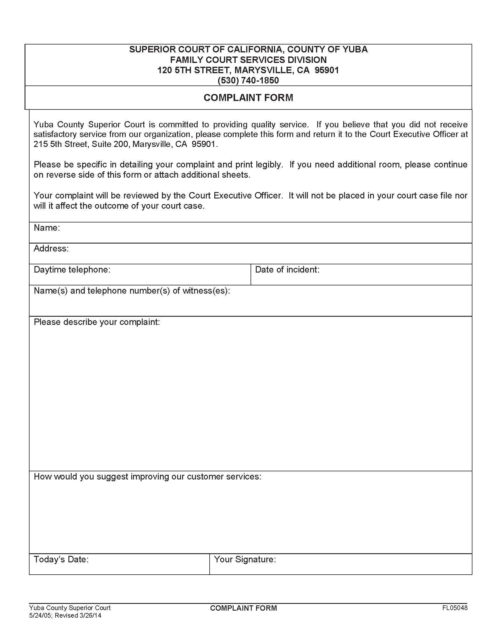 Complaint Form {G05051} | Pdf Fpdf Doc Docx | California