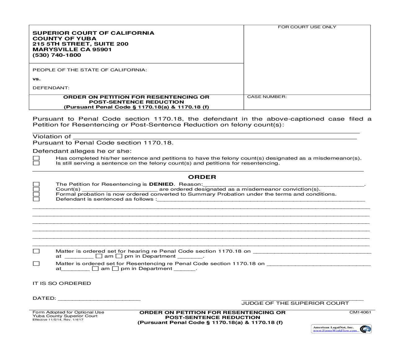 Order On Petition For Resentencing Or Post-Sentence Reduction {CM14061} | Pdf Fpdf Doc Docx | California