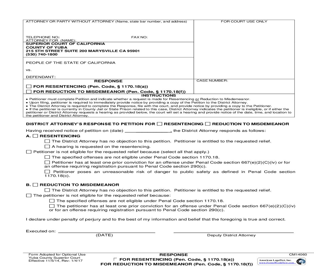 Response For Resentencing-For Reduction To Misdemeanor {CM14060} | Pdf Fpdf Doc Docx | California