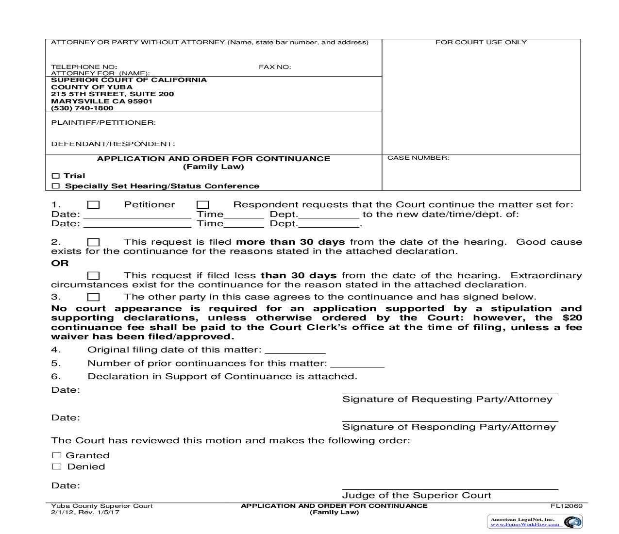 Application And Order For Continuance {FL12069} | Pdf Fpdf Doc Docx | California