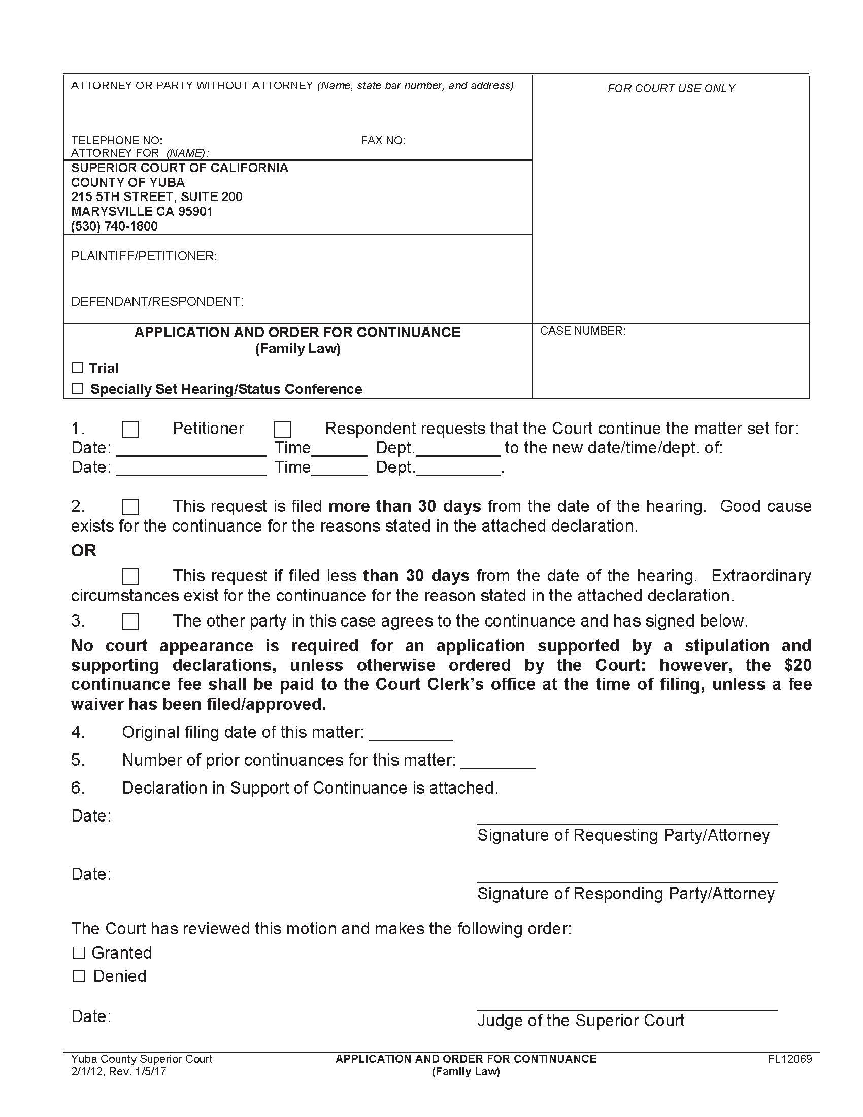 Application And Order For Continuance {FL12069} | Pdf Fpdf Doc Docx | California