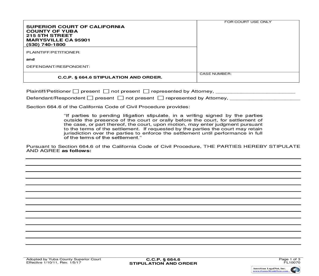 CCP 664.6 Stipulation And Order {FL10070} | Pdf Fpdf Doc Docx | California