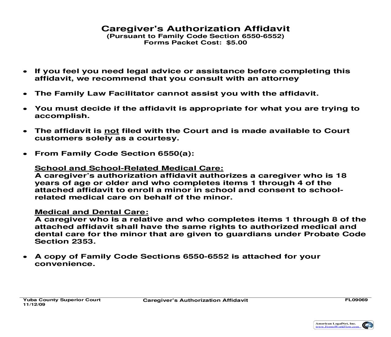 Cargivers Authorization Affidavit {FL09069} | Pdf Fpdf Doc Docx | California