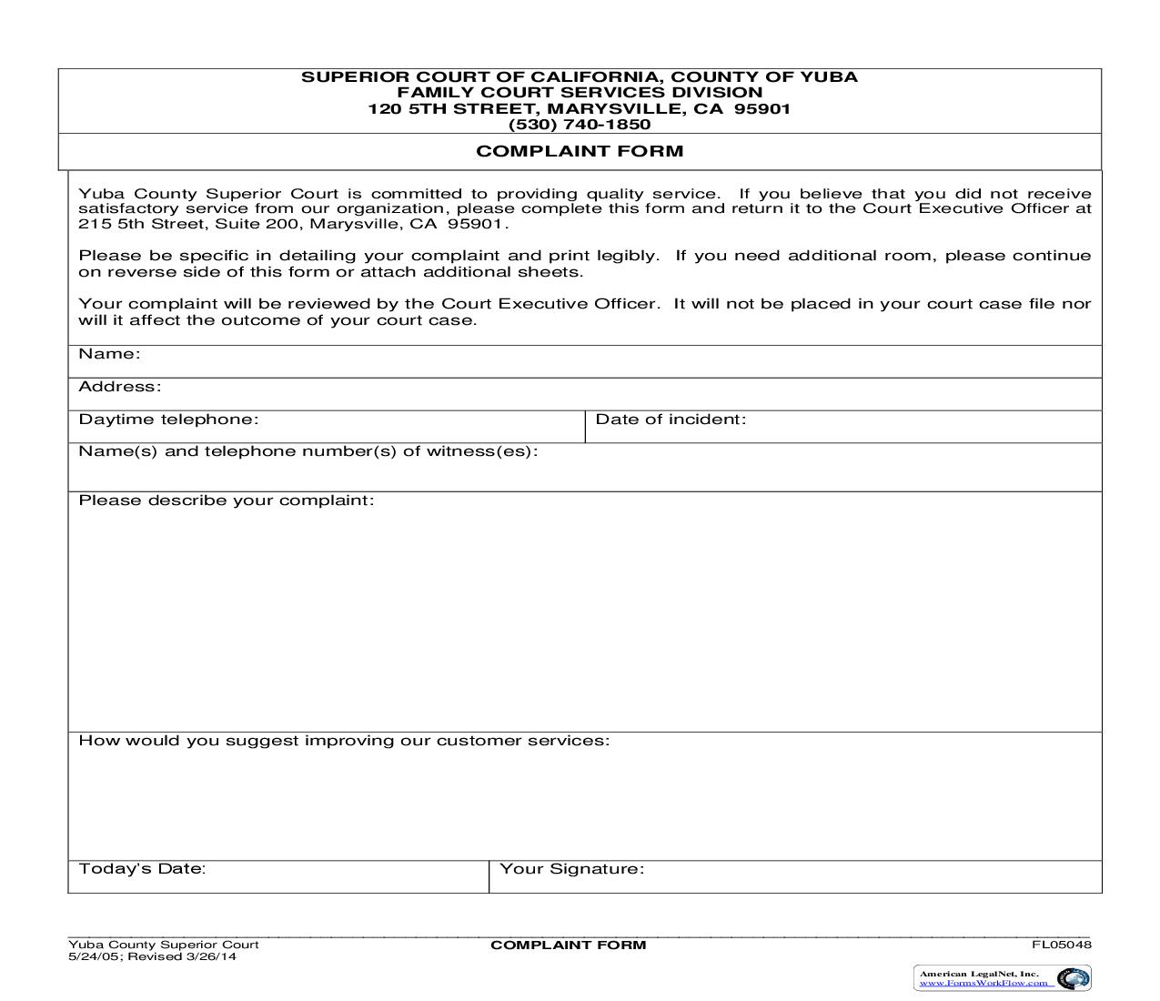 Complaint Form (Family Court Services Division) {FL05048} | Pdf Fpdf Doc Docx | California