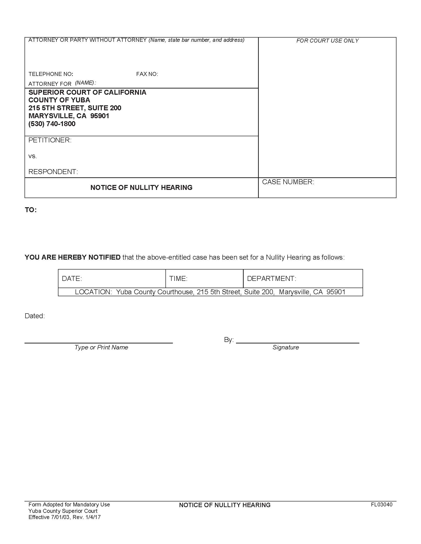 Notice Of Nullity Hearing {FL03040} | Pdf Fpdf Doc Docx | California