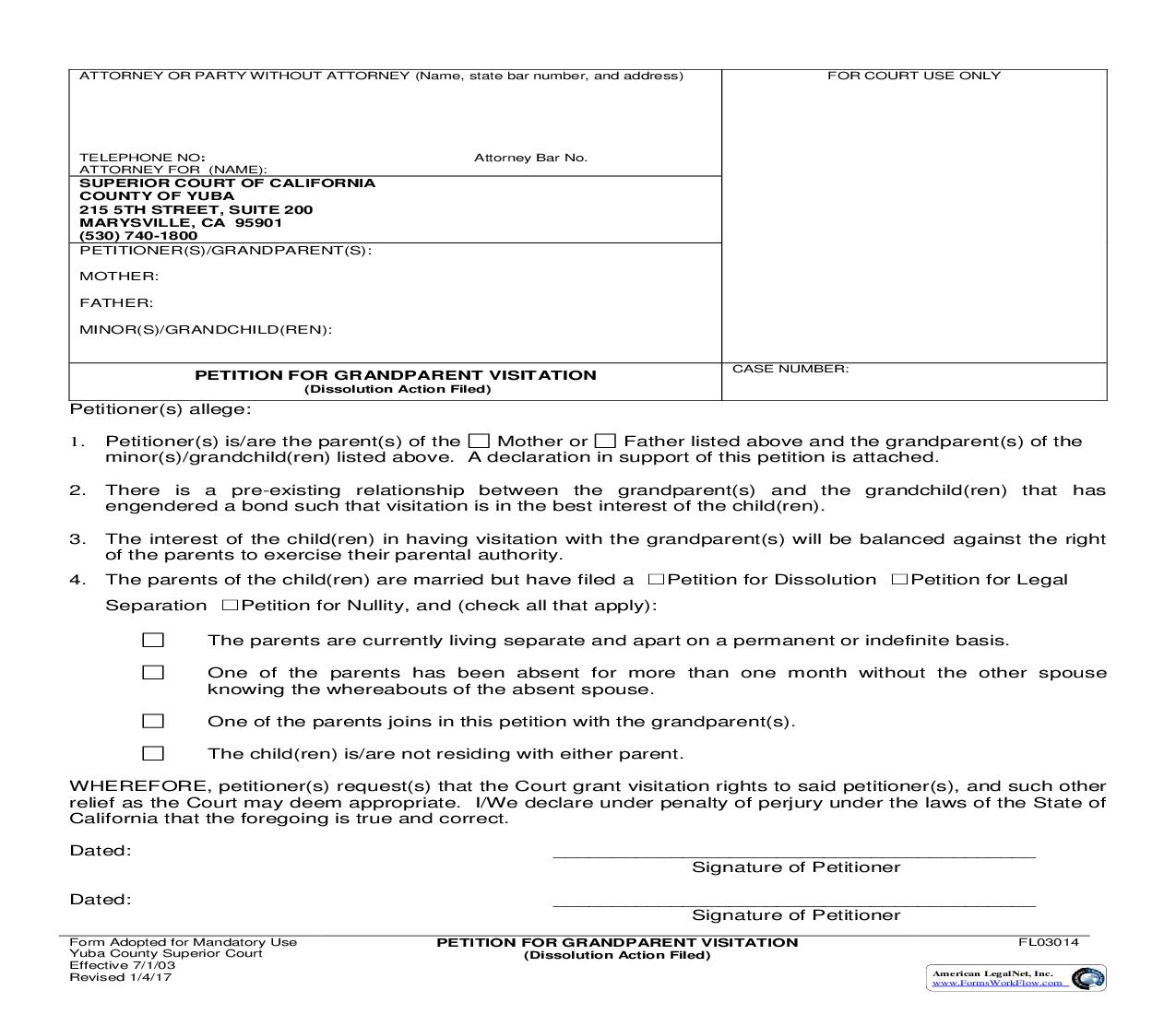 Petition For Grandparent Visitation (Dissolution Action Filed) {FL03014} | Pdf Fpdf Doc Docx | California