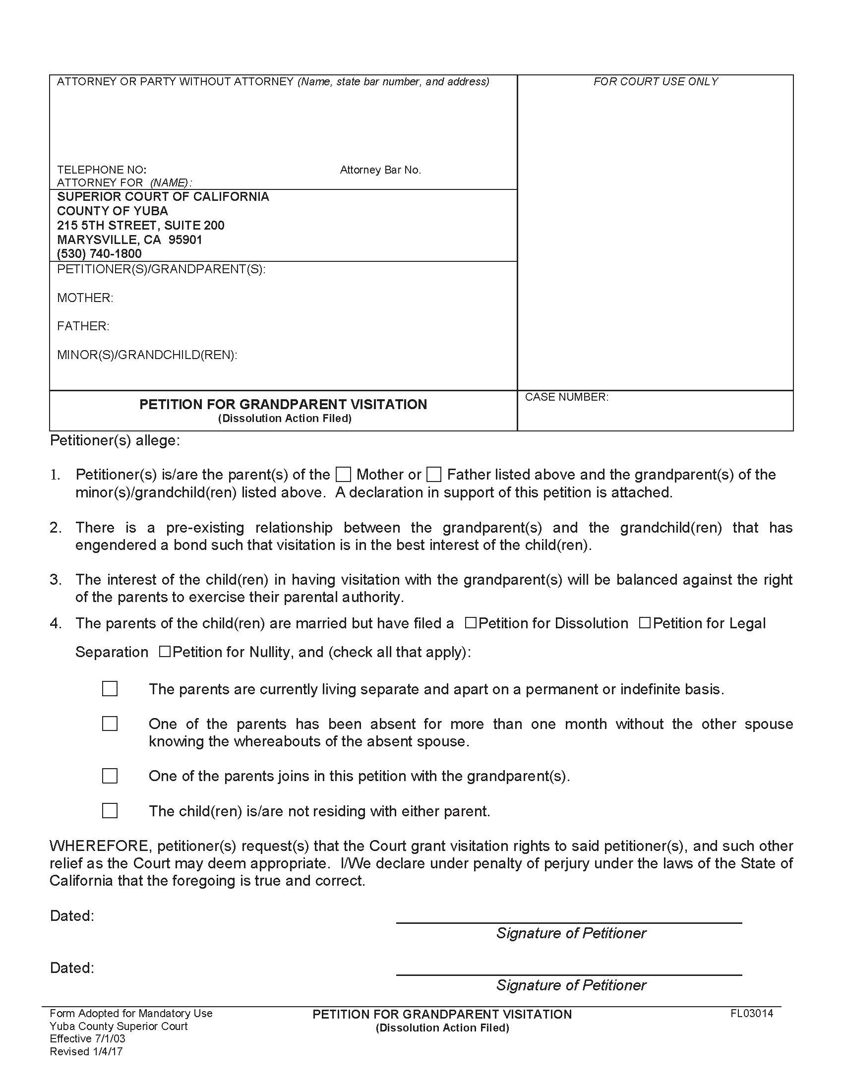Petition For Grandparent Visitation (Dissolution Action Filed) {FL03014} | Pdf Fpdf Doc Docx | California