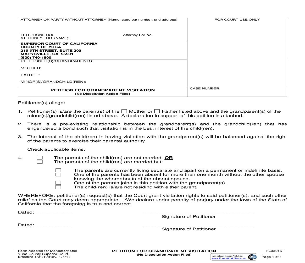 Petition For Grandparent Visitation (No Dissolution Action Filed) {FL03015} | Pdf Fpdf Doc Docx | California