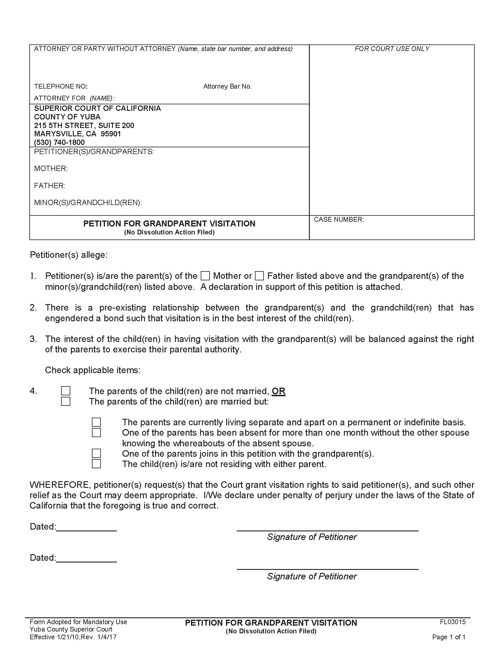 Petition For Grandparent Visitation (No Dissolution Action Filed) {FL03015} | Pdf Fpdf Doc Docx | California